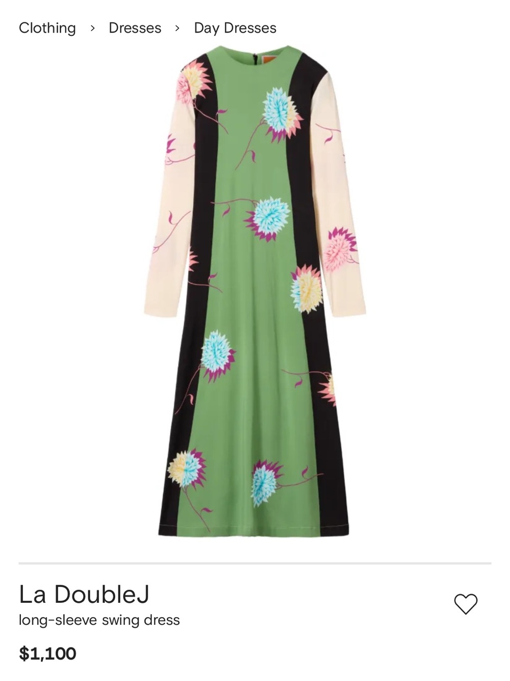 LA DoubleJ Green Floral Paneled Maxi Dress with Cream Sleeves